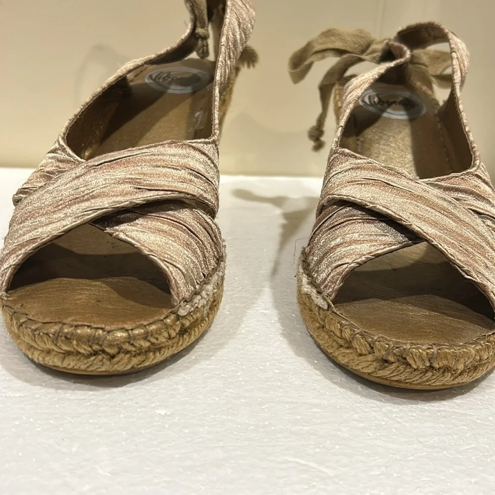 Vidorreta Espadrille Wedge Sandals open toe sling back faux tie satiny pleat 38